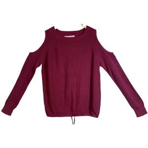 Abercrombie & Fitch Red Knit Drawstring Off The Shoulder Crew Neck Sweater Sz M